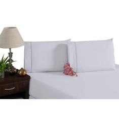 Jogo Lençol Cama Casal Ponto Palito 400 Fios Branco 3 Peças