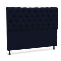 Cabeceira Sofia 140 cm Cama Box Casal Quarto Estofado Decoração Montanaris Decor Suede Azul Marinho