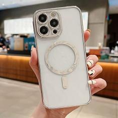 Estojo de carga sem fio magnético transparente de revestimento de luxo para iPhone 11 13 12 14 Pro XS Max X XR 8 Plus capa de silicone macio, prata, para iPhone 8