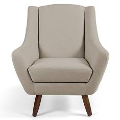 Poltrona Decorativa Sala de Estar Pés de Madeira Naomi Algodão Poliéster Bege - Gran Belo