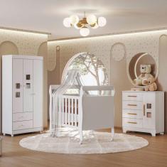 Quarto de Bebê Completo Mila 100% Mdf 4 Portas 6 Gavetas Branco 5299 - Tigus Baby