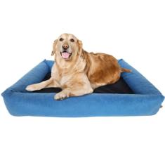 Cama Para Cachorro Grande 100x87 Cm + CAPA EXTRA - ESCOLHA A COR - 100% Lavável e Resistente - Pet Querido (Azul + Preto)