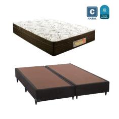 Cama box casal bi partida marrom + colchão mola bonnel 138x188x20 Inmetro