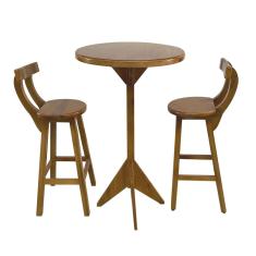 Conjunto Bistrô Tampo Redondo com 2 Banquetas de Madeira Maciça Natural