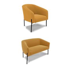 Sofá Namoradeira e Poltrona Pé Ferro Preto Stella Bouclê Mostarda D03 - D`Rossi