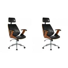Kit 2 Cadeiras de Escritório Presidente Giratória com Apoia Cabeça Off