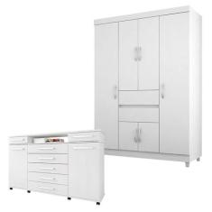 Cômoda London e Guarda Roupa Solteiro Ecom 2 Branco Flex - Demóbile - 