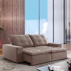Sofá 4 Lugares Retrátil E Reclinável Super Pilow 230cm Paris Celflex Bege Escuro