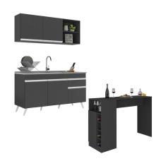 Armário De Cozinha Compacta Com Mesa Gourmet Veneza Multimóveis Mp2201 Preto/branco Preto/branco