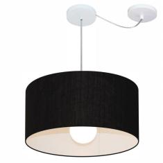Lustre Pendente Cilíndrico Com Desvio De Centro Vivare Md-4230 Cúpula Em Tecido 50x25cm - Bivolt Preto 127/220v