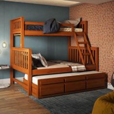 Treliche com Cama de Casal Castanho Claro c/ Cama Auxiliar 3 Gavetas M