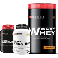 KIT 1x Waxy Whey 900g  + 1x Power Creatina 100g + 1x Power Glutamina 100g - BodyBuilders-Unissex