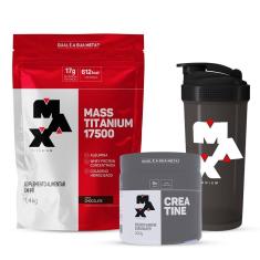 Combo Hipercalórico Mass 17500 Refil 1,4kg, Creatina 300g e Coqueteleira Max-Unissex