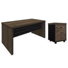 Mesa Para Escritório 160cm E Gaveteiro Com Rodízios Corp A06 Charuto/preto - Mpozenato