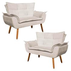 Kit 2 Poltronas Namoradeiras Opla Suede Bege Ibiza