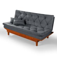 Sofa Cama Caribe Reclinavel Base Em Madeira Essencial Estofados, Cinza