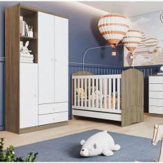 Quarto de Bebê Compacto com Berço e Guarda Roupa Faz de Conta  Espresso Móveis Rústico/Branco