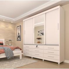 Guarda Roupa Casal com Espelho 3 Portas 9 Gavetas Chicago Tcil Móveis Neve