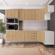 Cozinha Modulada 7 Peças sem Tampo 3 Aéreos 3 Balcões e Torre Quente Ipanema Cabecasa Madeiramadeira Amadeirado