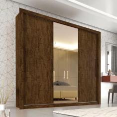 Guarda Roupa Casal 3 Portas e 4 Gavetas com Espelho Central Panamá - Sallêto  - Ipê