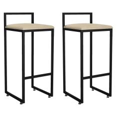 Kit 02 Banquetas Altas Hanna Preto Suede Bege