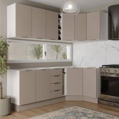 Cozinha Modulada 8 Peças sem Tampo com Rodapé 4 Aéreos e 4 Balcões Ipanema Cabecasa Madeiramadeira Cinza Trama