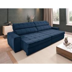 Sofá 254 cm 3 Lugares Retrátil Reclinável Matielo América, Azul