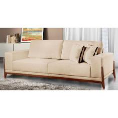 Sofá Fixo Magnus 3 Lugares Luxo 210cm Castellar Móbile, Bege Claro