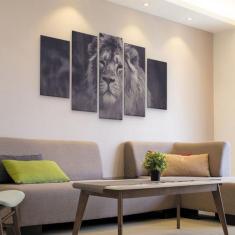 Quadro Leão preto e branco em mdf - RCS Decorações