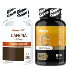 Cafeina Pura 200mg 120 Caps + Vitamina C 120 Caps Growth
