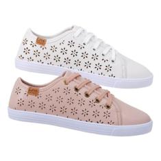 Kit 2 Pares Tênis Casual Feminino Sapatilha Sapatenis Leve Confortável