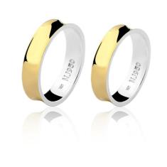 Par de Aliança Casamento/Noivado Mista Ouro 18k/750 e Prata - Natália 