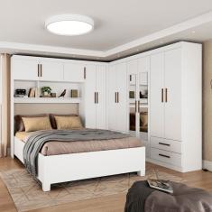 Guarda-Roupa Casal Modulado com Cama Hércules 11 Portas 6 Gavetas com Espelho Branco - Carioca Móveis