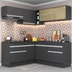 Armário Cozinha Completa de Canto Veneza Multimóveis V2097, Preto/Bran