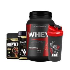 Whey Protein Morango + Pré Treino Limonada Creatina + Coq - HF Supleme