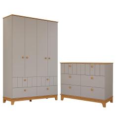 Jogo De Quarto Infantil Biscoito Guarda Roupa E Cômoda 6 Gavetas Fendi-nature - Permóbili Baby Fendi-nature