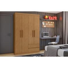 Guarda Roupa Solteiro 4 Portas E 2 Gavetas Zeus Amêndoa - Lopas