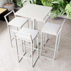 Conjunto Mesa Alta Bar Bistrô Quadrada Branca 4 Banquetas Confort Esto
