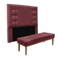 Cabeceira Cama Box Queen 160cm e Recamier Gênova Veludo S04 - D'Rossi,