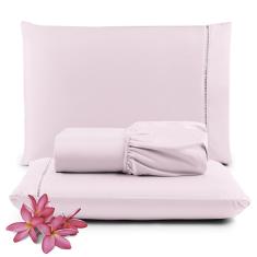 Jogo de Lençol Micropercal 400 Fios King 3 Peças Barato - Rosa