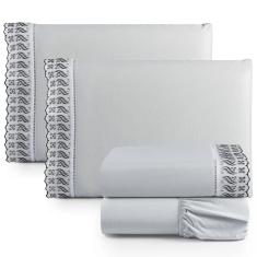 Jogo de Lençol Lese Percal 180 Fios Padrão 4 Peças Barato - Cinza