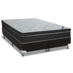 Cama Box King: Colchão Molas Ortobom Nanolastic Light Selado + Base Crc Suede Black(186X198)