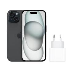 Smartphone Apple iPhone 15 256GB Preto - 5G + Carregador Apple USB-C 2