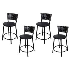 Banquetas Baixa Para Cozinha Hawai Preto 4un Assento Preto