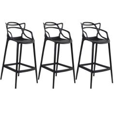 KIT C|3 Banqueta média Masters Allegra - 66 cm - Preto