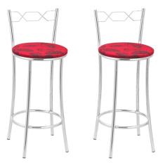 Kit 2 Banquetas Cromadas Bc51-b E502 Cromado/Vermelho