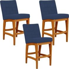 Kit 03 Banqueta Baixa Cozinha Fixa Mila L02 Azul Marinho