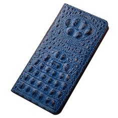 HAO RIYLN Capa de couro genuíno para iPhone 15 Pro Max/15 Pro/15 Plus/15, padrão de crocodilo, compartimento para cartão, suporte, capa de telefone com borda macia, azul, 15