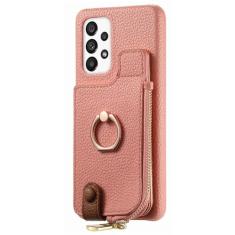 Capa de suporte de anel de carteira de cartões com zíper para Samsung Galaxy S24 Ultra S23 Plus S22 A14 A24 A34 A15 A55 A05S Capa de bolsa vertical, rosa, para Samsung A05S