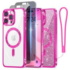 Meifigno Capa projetada para iPhone 16 Pro de 6,3 polegadas, [cartão de glitter e alça de pulso] [compatível com MagSafe] [2x protetores de tela de privacidade] Proteção total para lente projetada